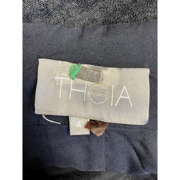 THEIA Illusion Neck Lace Trim Long Evening Gown Deep Midnight Size 4 $1200 - Picture 4 of 9